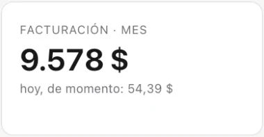 Recorte del panel: tarjeta del mes en curso con US$ 9.578 netos.